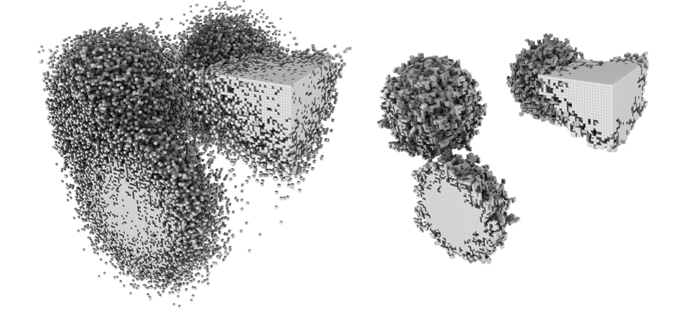 Example of defeaturing: (left) mesh prior to defeaturing, (right) mesh after defeaturing.